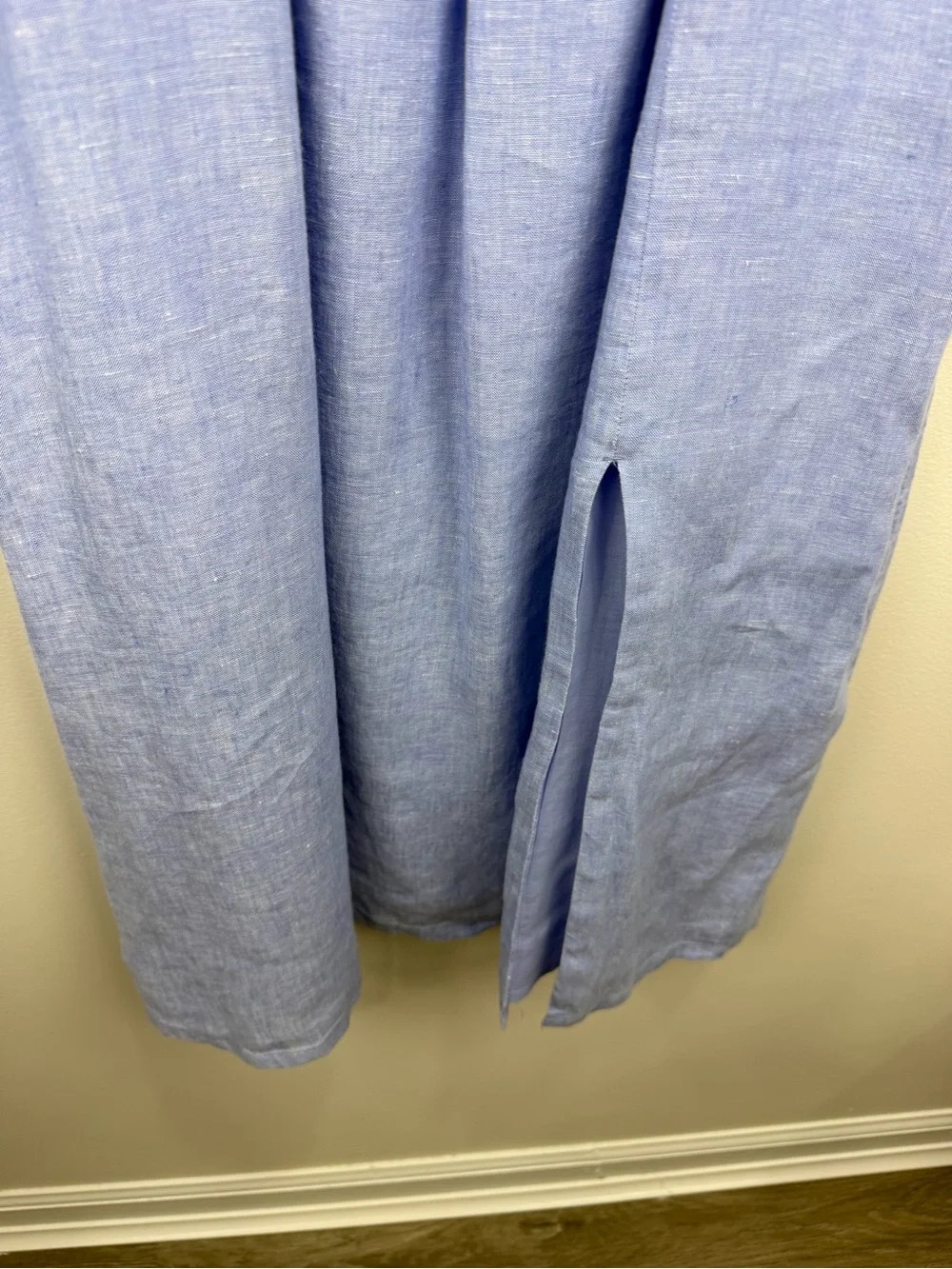 J.Crew 100% Linen Smocked Puff Sleeve Midi Dress Blue M